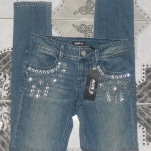 Allen B Rhinestone Burst Skinny Jeans Sz 2 NEW